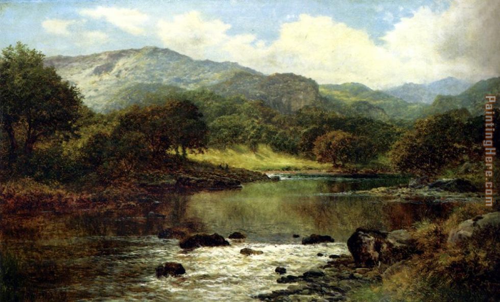 A Wooded River Landscape painting - Benjamin Williams Leader A Wooded River Landscape art painting